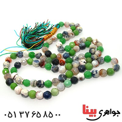 تسبیح چند جواهر 101 دانه ای درشت عقیق، کوارتز و جید درجه یک با رنگ بندی خاص _کد:9166