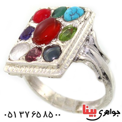 انگشتر چند جواهر نه نگین حرز دار سنتی مستطیلی