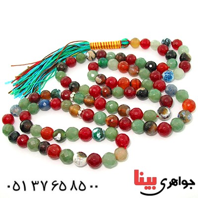 تسبیح چند جواهر 101 دانه ای درشت عقیق، کوارتز و جید درجه یک با رنگ بندی خاص _کد:9170