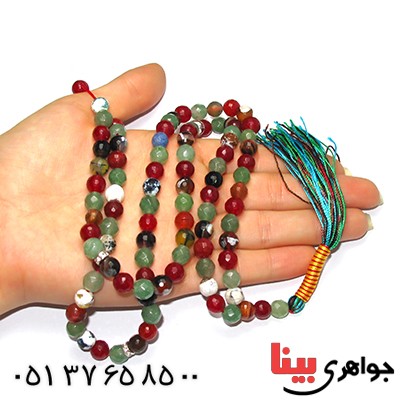 تسبیح چند جواهر 101 دانه ای درشت عقیق، کوارتز و جید درجه یک با رنگ بندی خاص _کد:9170