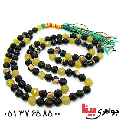 تسبیح چند جواهر 101 دانه ای درشت عقیق، کوارتز و جید درجه یک با رنگ بندی خاص _کد:9172