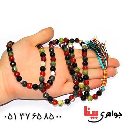 تسبیح چند جواهر 101 دانه ای درشت عقیق، کوارتز و جید درجه یک با رنگ بندی خاص _کد:9173