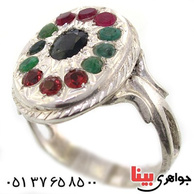 انگشتر چند جواهر زمرد و یاقوت  درشت حرزدار