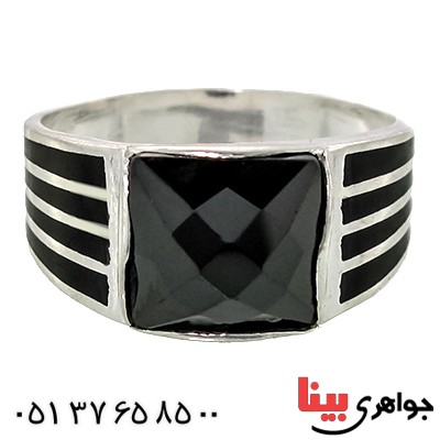 انگشتر نگین مشکی کریستالی مردانه _کد:9285