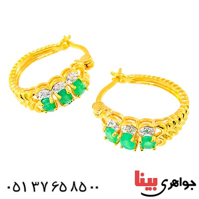 گوشواره زمرد کلمبیا و الماس زنانه مانی ایتالیایی