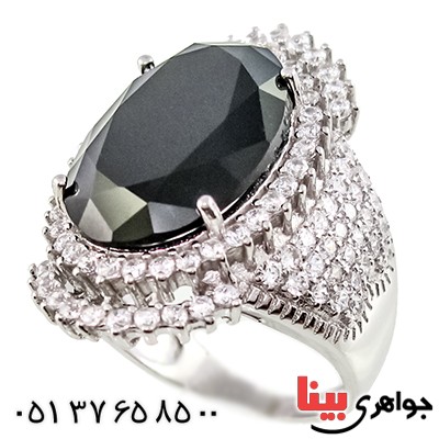 انگشتر سوارسکی عالی زنانه درشت طرح عقیق سیاه