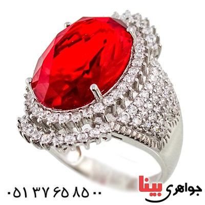 انگشتر سوارسکی عالی زنانه درشت طرح یاقوت سرخ