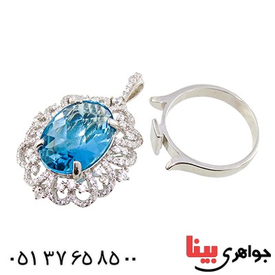 انگشتر و گردنبند سوارسکی عالی زنانه طرح توپاز دو در یک