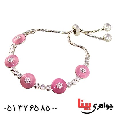دستبند کوارتز (رز کوارتز) عالی زنانه رودیوم لوکس