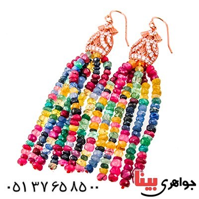 گوشواره چند جواهر یاقوت و زمرد زنانه رادیوم لوکس مدل رنگین کمان