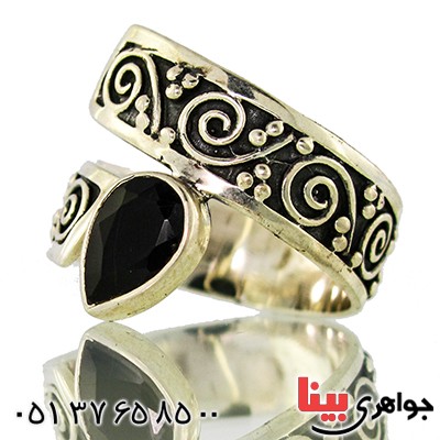 انگشتر عقیق سیاه (اونیکس) زنانه درشت مدل پیچک