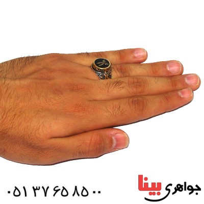 انگشتر میناکاری شده مردانه درشت دور طلایی مدل ذوالفقار _کد:9370