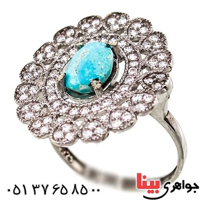 انگشتر فیروزه نیشابوری زنانه درشت مدل شمسه