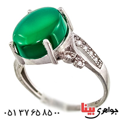 انگشتر عقیق سبز درشت زنانه مدل سنبل