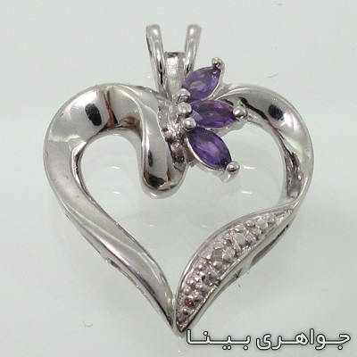 گردنبند آمتیست طرح قلب سه نگین