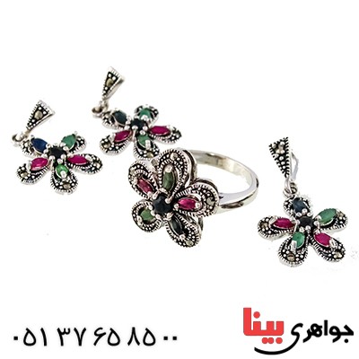 سرویس چند جواهر یاقوت و زمرد زنانه  مارکازیتی درجه یک تایلندی مدل گلناز