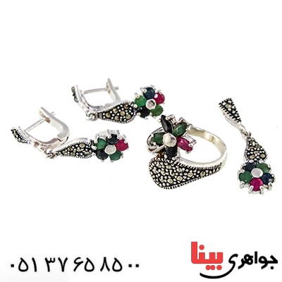 سرویس چند جواهر زمرد و یاقوت زنانه مارکازیت درجه یک تایلندی مدل گلنوش