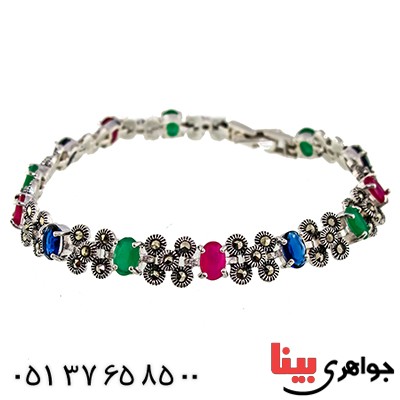 دستبند چند جواهر یاقوت و زمرد زنانه مارکازیت درجه یک تایلندی مدل شوکا