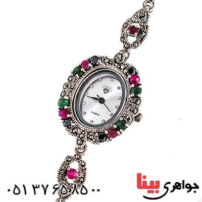 ساعت چند جواهر یاقوت و زمرد زنانه مارکازیت درجه یک تایلندی