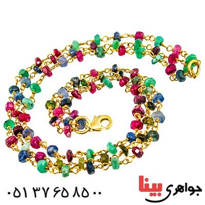 دستبند چند جواهر یاقوت، زمرد و زبرجد زنانه مدل مهرسا
