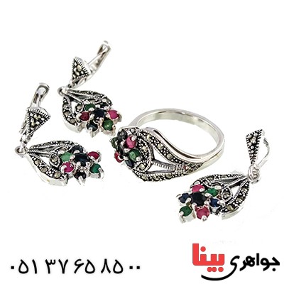 سرویس چند جواهر یاقوت و زمرد زنانه درشت مارکازیت درجه یک تایلندی