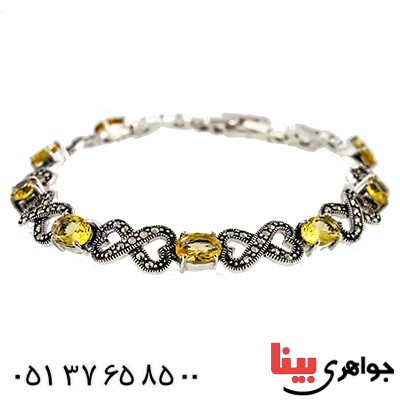 دستبند سیترین زنانه مارکازیت هانگ مدل دو قلب پیوسته
