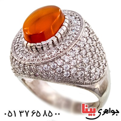انگشتر عقیق یمنی عالی و شفاف درشت مردانه رادیوم لوکس دور برلیان سلطنتی