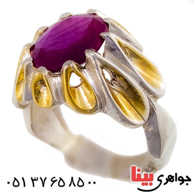 انگشتر یاقوت سرخ مرغوب مردانه درشت دور اشکی طلایی شکیل