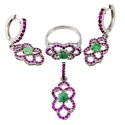 سرویس چند جواهر زمرد و یاقوت زنانه درشت مدل فرنگیس