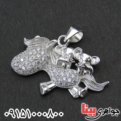گردنبند نقره میکروستینگ نگین سوارسکی رودیوم لوکس مدل اسب فانتزی _کد:9611