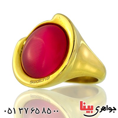 انگشتر سنگ ماه (مون استون) زنانه swatch سوئیسی طلایی سایز51 _کد:9652