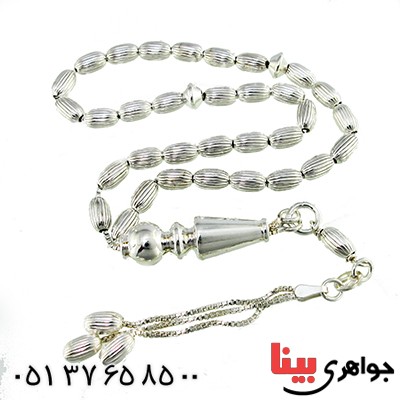تسبیح نقره ۳۳ دانه ای ایتالیایی تراش دار بیضی