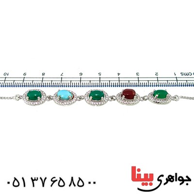 دستبند چند جواهر عقیق و فیروزه زنانه مدل نگارین _کد:9727