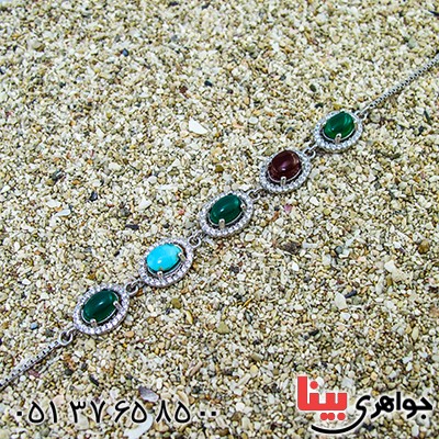 دستبند چند جواهر عقیق و فیروزه زنانه مدل نگارین _کد:9727