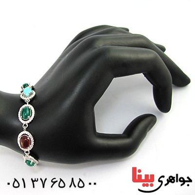 دستبند چند جواهر عقیق و فیروزه زنانه مدل نگارین _کد:9727