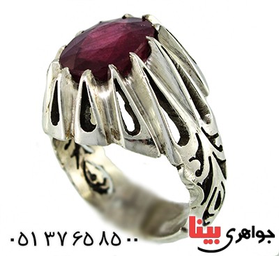انگشتر یاقوت سرخ مرغوب مردانه درشت دور اشکی فاخر _کد:1384