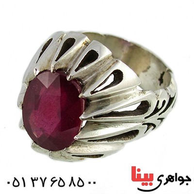 انگشتر یاقوت سرخ مرغوب مردانه درشت دور اشکی فاخر _کد:1384