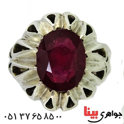 انگشتر یاقوت سرخ مرغوب مردانه درشت دور اشکی فاخر _کد:1384