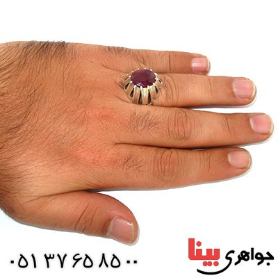 انگشتر یاقوت سرخ مرغوب مردانه درشت دور اشکی فاخر _کد:1384