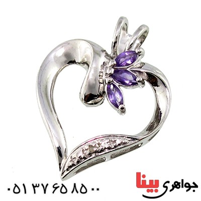 گردنبند آمتیست زنانه مانی مدل قلب سه نگین _کد:10049
