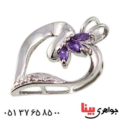 گردنبند آمتیست زنانه مانی مدل قلب سه نگین _کد:10049