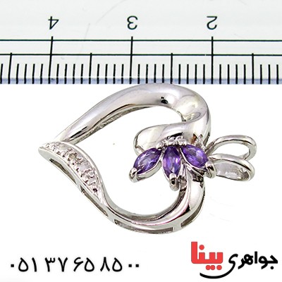 گردنبند آمتیست زنانه مانی مدل قلب سه نگین _کد:10049