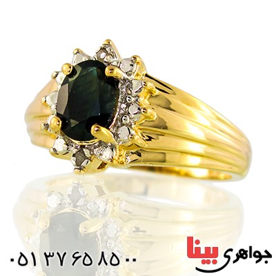 انگشتر یاقوت کبود و الماس زنانه مانی مدل شکوفه _کد:10056