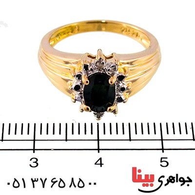 انگشتر یاقوت کبود و الماس زنانه مانی مدل شکوفه _کد:10056