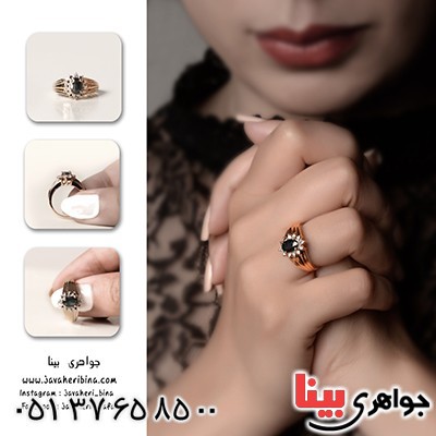 انگشتر یاقوت کبود و الماس زنانه مانی مدل شکوفه _کد:10056