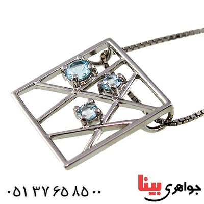 گردنبند آکوآمارین زنانه مانی مدل سه نگین _کد:10077