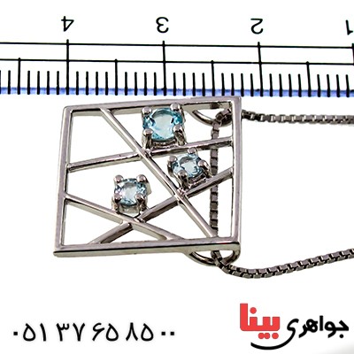 گردنبند آکوآمارین زنانه مانی مدل سه نگین _کد:10077