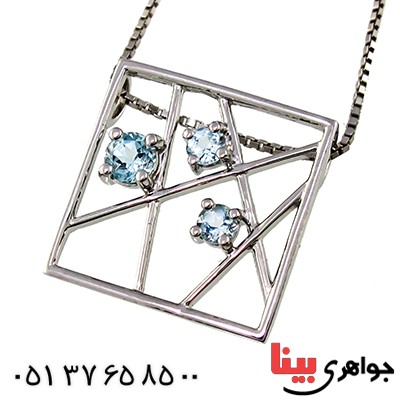 گردنبند آکوآمارین زنانه مانی مدل سه نگین