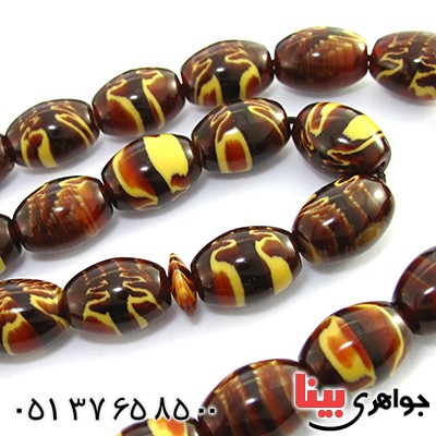 تسبیح سندلوس کهربایی 33 دانه ای درشت با عطر حرم مطهر