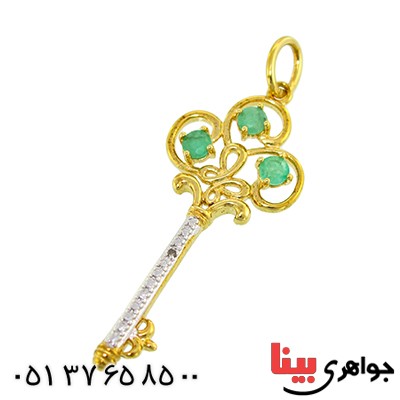 گردنبند زمرد و الماس کوچک زنانه مانی ایتالیایی مدل کلید